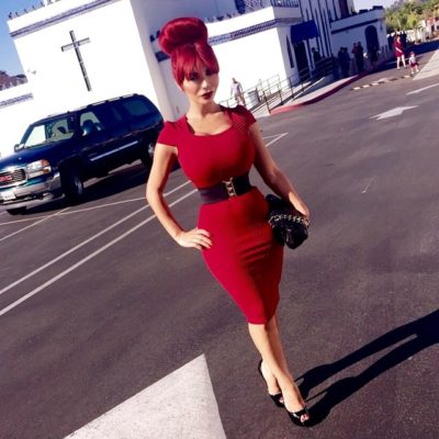 Glamour big titty model in tight dress in public