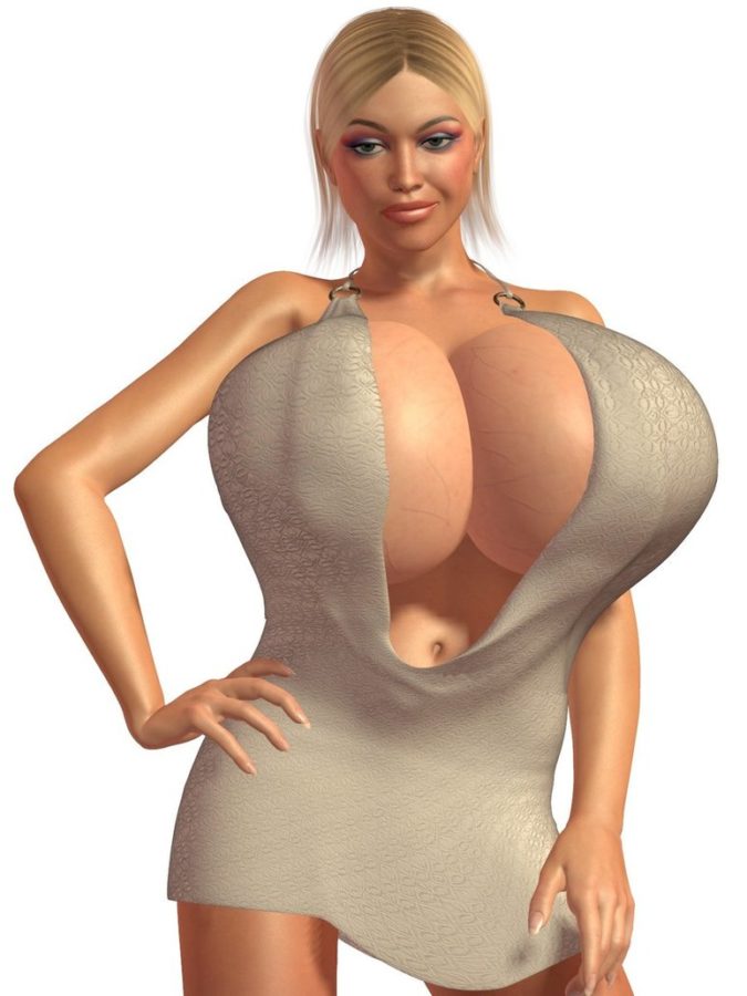 Huge fake boobs 3d blonde milf